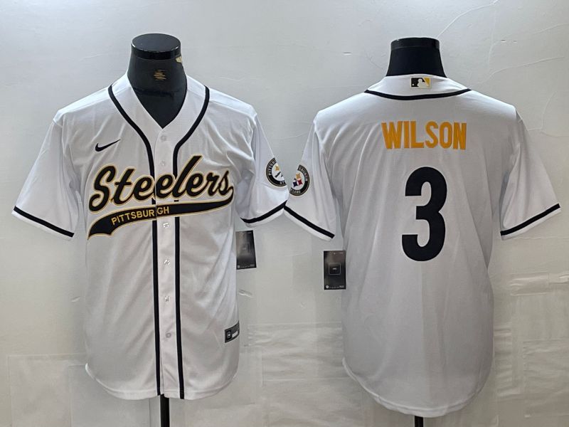 Men Pittsburgh Steelers #3 Wilson White 2024 Nike Co branded NFL Jersey style 2